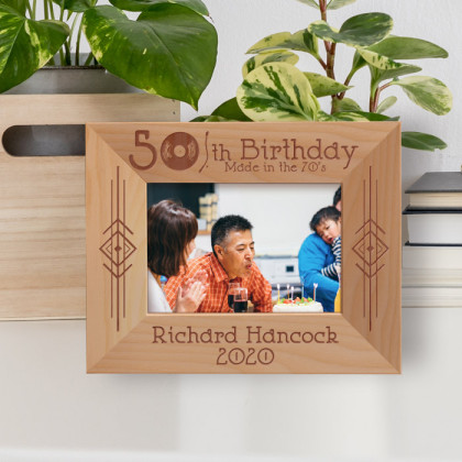 50th Birthday Made In The 70's Personalized Wooden Frame-5" x 3 1/2" Brown Horizontal