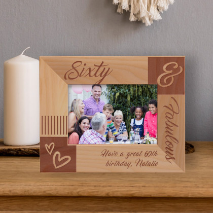 Sixty & Fabulous Personalized Wooden Frame-5" x 3 1/2" Brown Horizontal