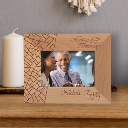 Happy 60th Birthday Personalized Wooden Frame-5" x 3 1/2" Brown Horizontal