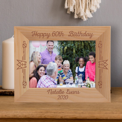 Happy 60th Birthday Personalized Wooden Frame-7" x 5" Brown Horizontal