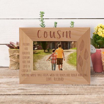 Friends Are Forever Cousins Are For Life Personalized Wooden Frame-5" x 3 1/2" Brown Horizontal