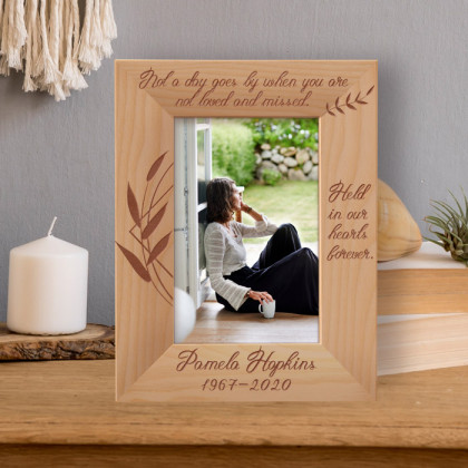 Not A Day Goes By When You Are Not Loved And Missed Personalized Wooden Frame 4" x 6" Brown (Vertical)