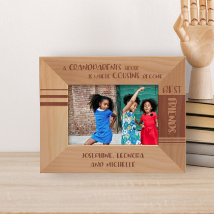 A Grandparents House Is Where Cousins Become Best Fiends Personalized Wooden Frame-5" x 3 1/2" Brown Horizontal