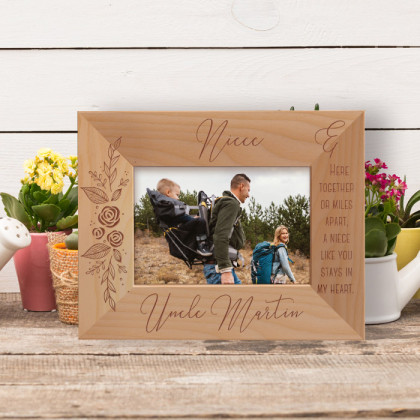 Here Together Or Miles Apart, A Niece Like You Stays In My Heart Personalized Wooden Frame-5" x 3 1/2" Brown Horizontal