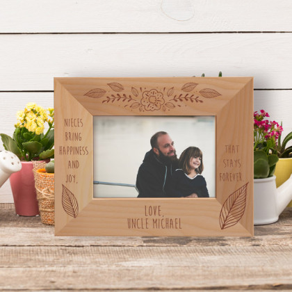 Nieces Bring Happiness And Joy Personalized Wooden Frame-5" x 3 1/2" Brown Horizontal