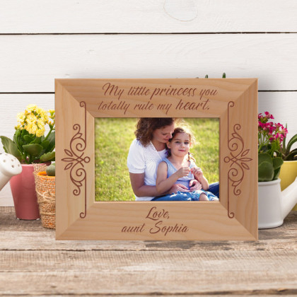 My Little Princess You Totally Rule My Heart Personalized Wooden Frame-5" x 3 1/2" Brown Horizontal