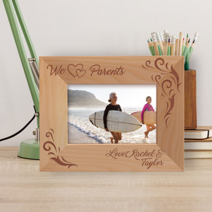 We Love Parents Personalized Wooden Frame-5" x 3 1/2" Brown Horizontal