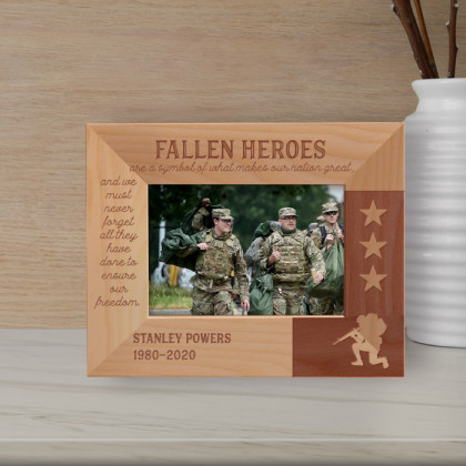 Fallen Heroes Are A Symbol Of What Makes Our Nation Great Personalized Wooden Frame-5" x 3 1/2" Brown Horizontal