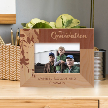 Three Generation Personalized Wooden Frame-5" x 3 1/2" Brown Horizontal