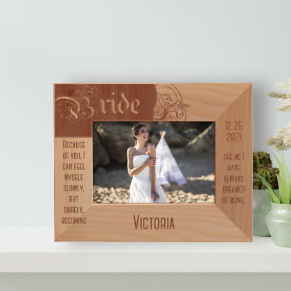 Because Of You, I Can Feel Myself Personalized Wooden Frame-5" x 3 1/2" Brown Horizontal