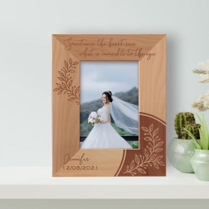 Sometimes The Heart Sees What Is Invisible To The Eye Personalized Wooden Frame 3 1/2" x 5" Brown (Vertical)