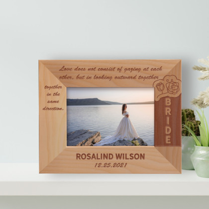 Love Does Not Consist Of Gazing At Each Other Personalized Wooden Frame-5" x 3 1/2" Brown Horizontal