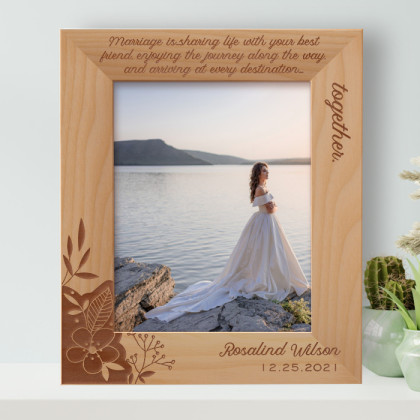 Marriage Is Sharing Life With Your Best Friend Personalized Wooden Frame 8" x 10" Brown (Vertical)