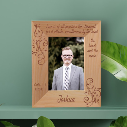 Love Is Of All Passions The Strongest Personalized Wooden Frame 3 1/2" x 5" Brown (Vertical)