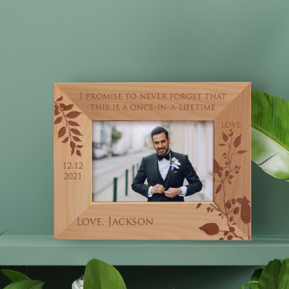 I Promise To Never Forget That This Is Once - In - A - Lifetime Love Personalized Wooden Frame-5" x 3 1/2" Brown Horizontal