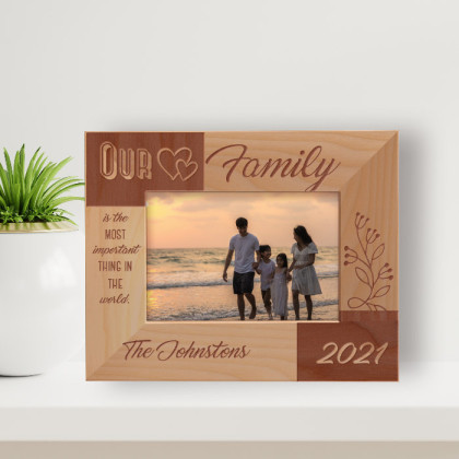 Our Family Is The Most Important Thing In The World Personalized Wooden Frame-5" x 3 1/2" Brown Horizontal