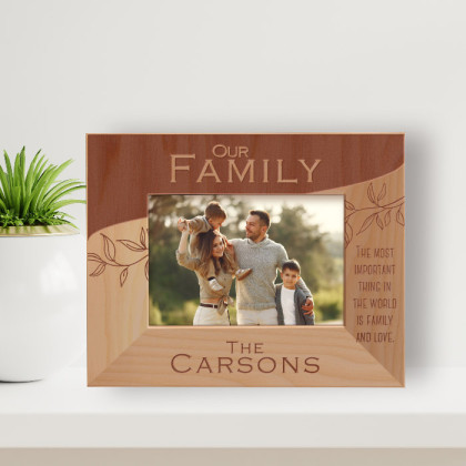 The Most Important Thing In The World Is Family And Love Personalized Wooden Frame-5" x 3 1/2" Brown Horizontal