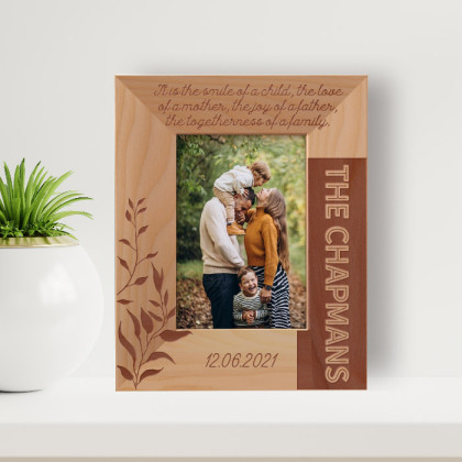 It Is The Smile Of A Child, The Love Of A Matter Personalized Wooden Frame 3 1/2" x 5" Brown (Vertical)