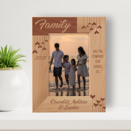 Family Are The Compass That Guides Us Personalized Wooden Frame 4" x 6" Brown (Vertical)