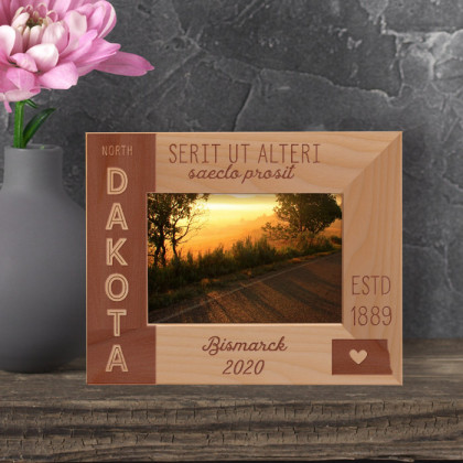 North Dakota Personalized Wooden Frame-5" x 3 1/2" Brown Horizontal
