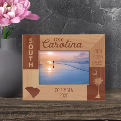 South Carolina Personalized Wooden Fram -5" x 3 1/2" Brown Horizontal