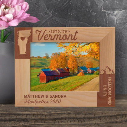Vermont Personalized Wooden Frame 7" x 5" Brown Horizontal
