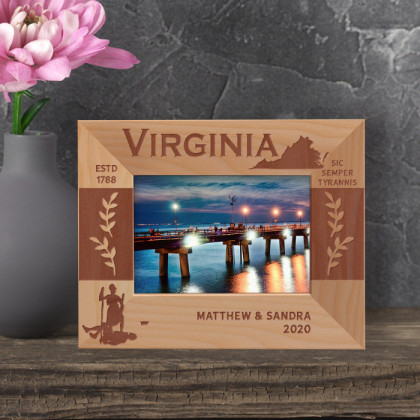 Virginia Personalized Wooden Frame-5" x 3 1/2" Brown Horizontal