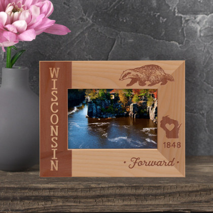 Wisconsin Personalized Wooden Frame-5" x 3 1/2" Brown Horizontal