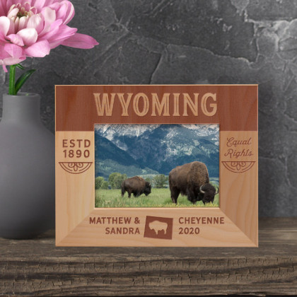 Wyoming Personalized Wooden Frame-5" x 3 1/2" Brown Horizontal