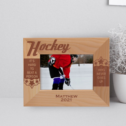 Hockey Personalized Wooden Frame-5" x 3 1/2" Brown Horizontal