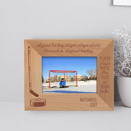 Hockey Personalized Wooden Frame-5" x 3 1/2" Brown Horizontal