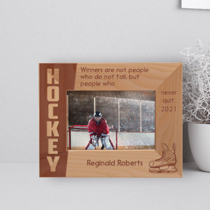 Hockey Personalized Wooden Frame-5" x 3 1/2" Brown Horizontal