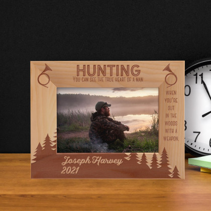 Hunting You Can See The True Heart Of A Man Personalized Wooden Frame-6" x 4" Brown Horizontal