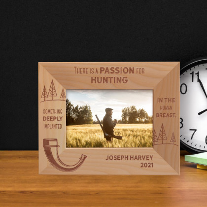 There Is A Passion For Hunting Something Deeply Implanted Personalized Wooden Frame-5" x 3 1/2" Brown Horizontal