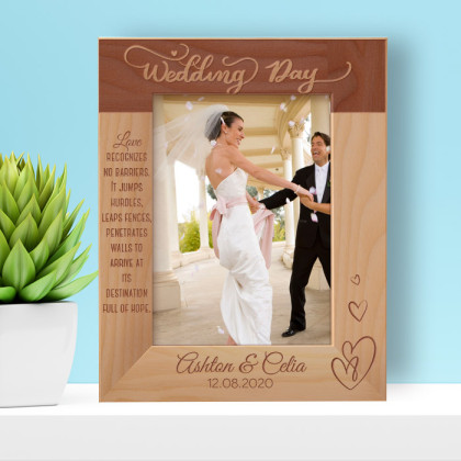 Wedding Day Love Recognizes No Barriers Personalized Wooden Frame 5" x 7" Brown (Vertical)