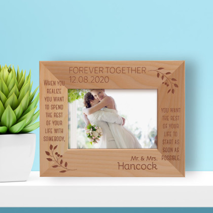 Wedding Forever Together Personalized Wooden Frame-5" x 3 1/2" Brown Horizontal