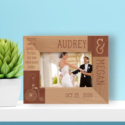 Wedding To Love And Be Loved Is To Feel The Sun From Both Sides Personalized Wooden Frame-5" x 3 1/2" Brown Horizontal