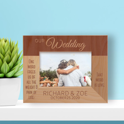 Our Wedding That Word Is Love Personalized Wooden Frame-5" x 3 1/2" Brown Horizontal