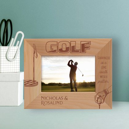Happiness Is A long Walk With A Putter Personalized Wooden Frame-5" x 3 1/2" Brown Horizontal