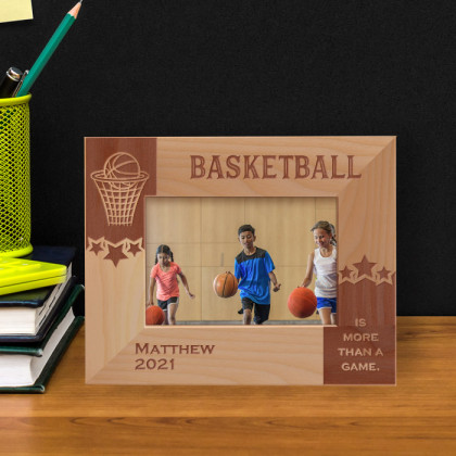 Basketball Is More Than A Game Personalized Wooden Frame-5" x 3 1/2" Brown Horizontal