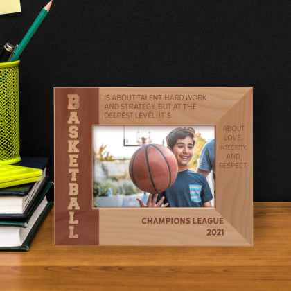 Basketball Is About Talent, Hard Work Personalized Wooden Frame-5" x 3 1/2" Brown Horizontal