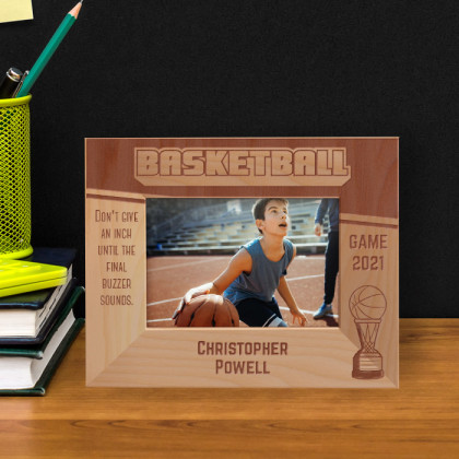 Basketball Game Personalized Wooden Frame-5" x 3 1/2" Brown Horizontal