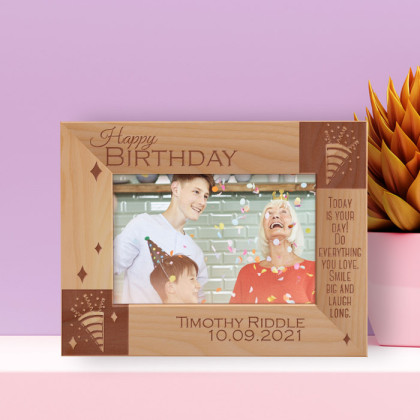 Happy Birthday Today Is Your Day Personalized Wooden Frame-6" x 4" Brown Horizontal