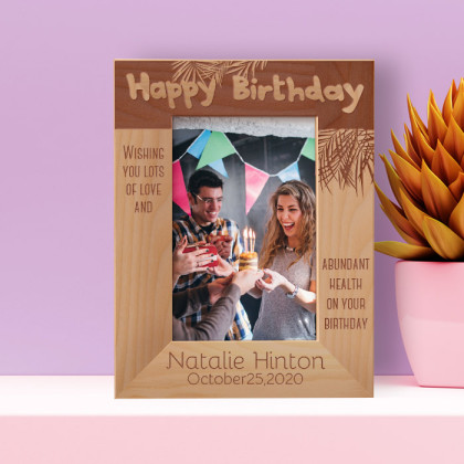 Happy Birthday Wishing You Lots Of Love Personalized Wooden Frame 4" x 6" Brown (Vertical)