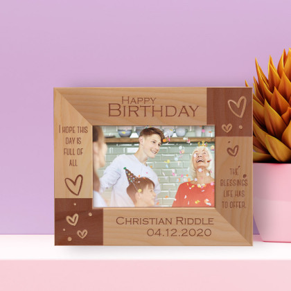 Happy Birthday I Hope This Day Is Full Of All Personalized Wooden Frame-5" x 3 1/2" Brown Horizontal