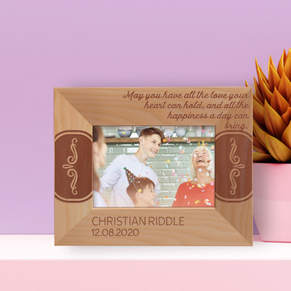 Happy Birthday May Your Have All The Love Your Heart Can Hold Personalized Wooden Frame-5" x 3 1/2" Brown Horizontal