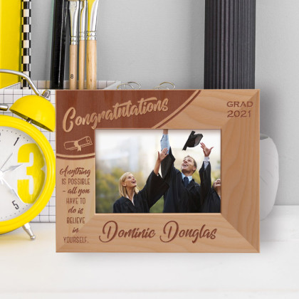 Graduation Anything Is Possible Personalized Wooden Frame-5" x 3 1/2" Brown Horizontal