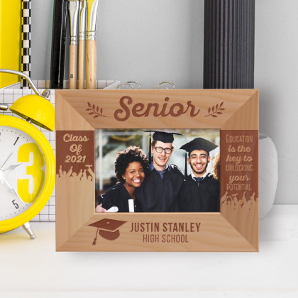 Graduation Education Is The Key To Unlocking Your Potential Personalized Wooden Frame-5" x 3 1/2" Brown Horizontal
