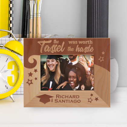 Graduation The Tassel Was Worth The Hassle Personalized Wooden Frame-5" x 3 1/2" Brown Horizontal