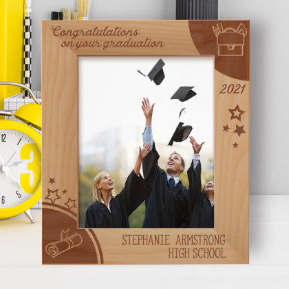 Congratulations On Your Graduation Personalized Wooden Frame 8" x 10" Brown (Vertical)